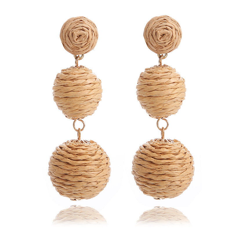 Handmade Raffia Vine Bal Summer Beach Long Vacation Earrings