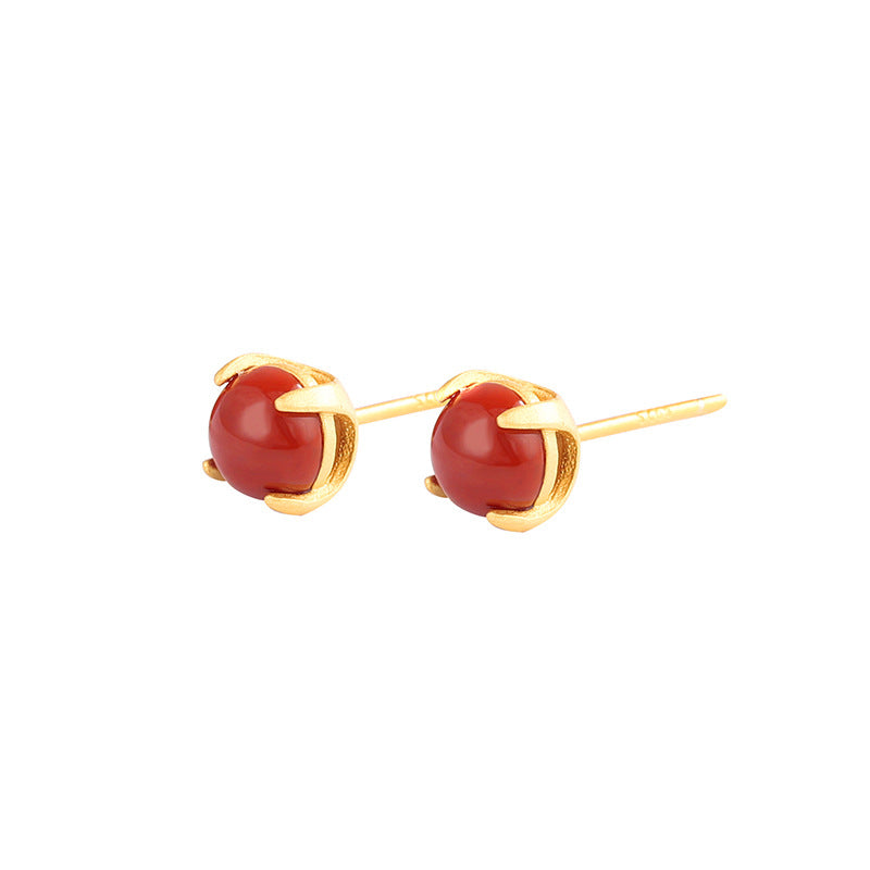 Women's Gold-plated Gem Southern Red Agate Simple Chinese Earrings