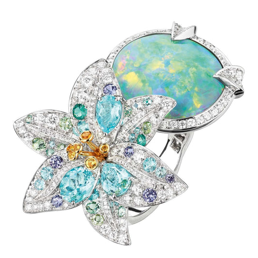 Full Diamond Lily Inlaid Zirconium Opal Rings