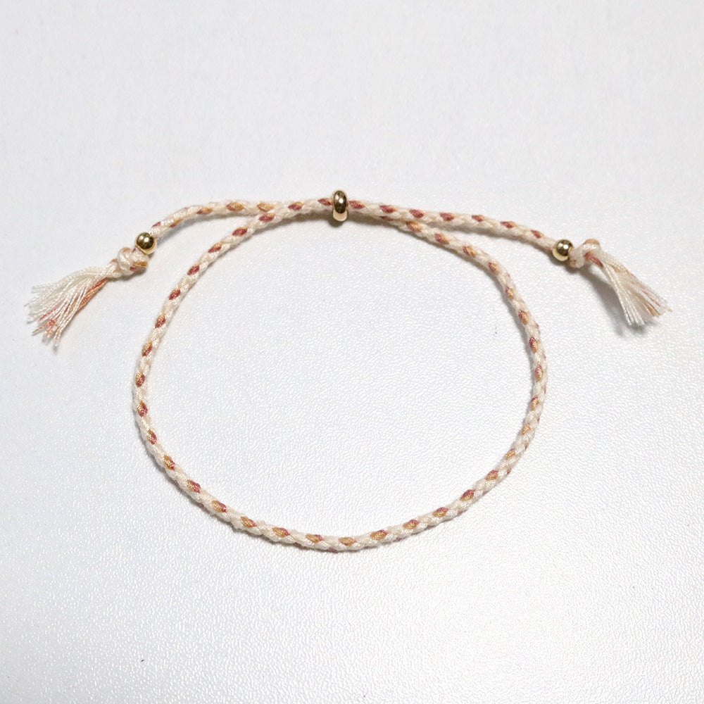 Women's & Men's Colorful Cotton String Friendship Copper Bead Bracelets