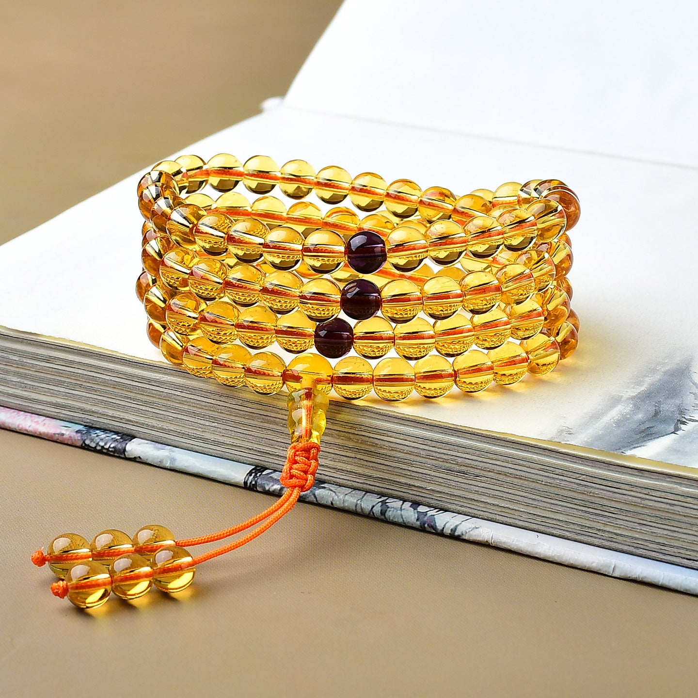 Women's & Men's Brazil Citrine Buddha Beads Amethyst Crystal Bracelet