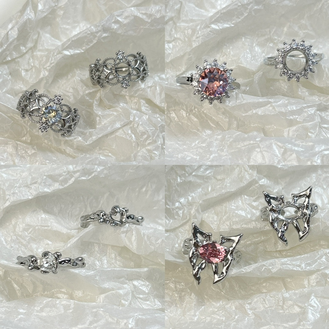 Setting Big Diamond Round Drip Love Open Mouth Inlaid Ring