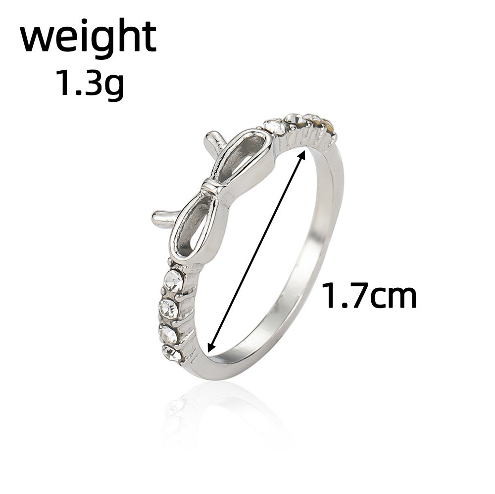 Graceful Ornament Simple Rhinestone Bow Female Rings