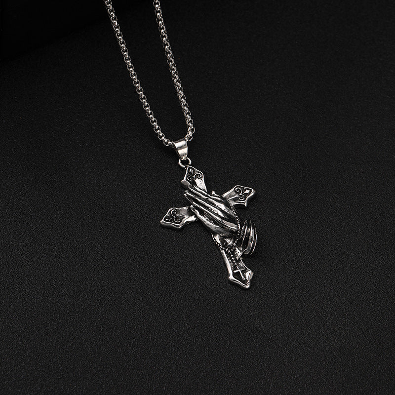 Men's Goods Jesus Prayer Hand Religious Style Vintage Ancient Necklaces