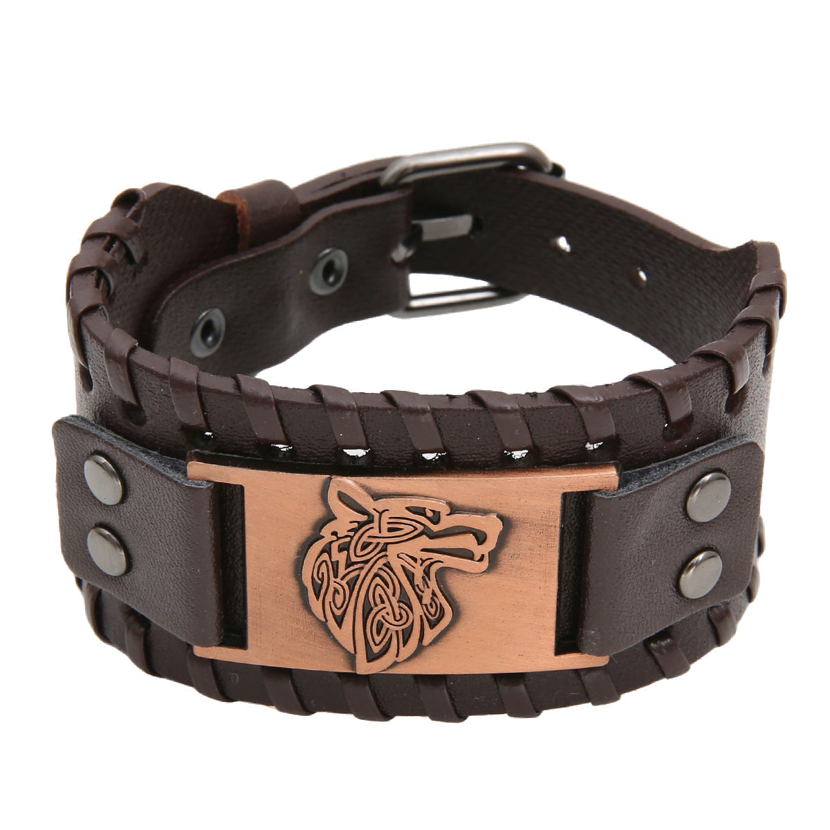 Men's Alloy Wolf Head Accessories Width Leather Bracelets