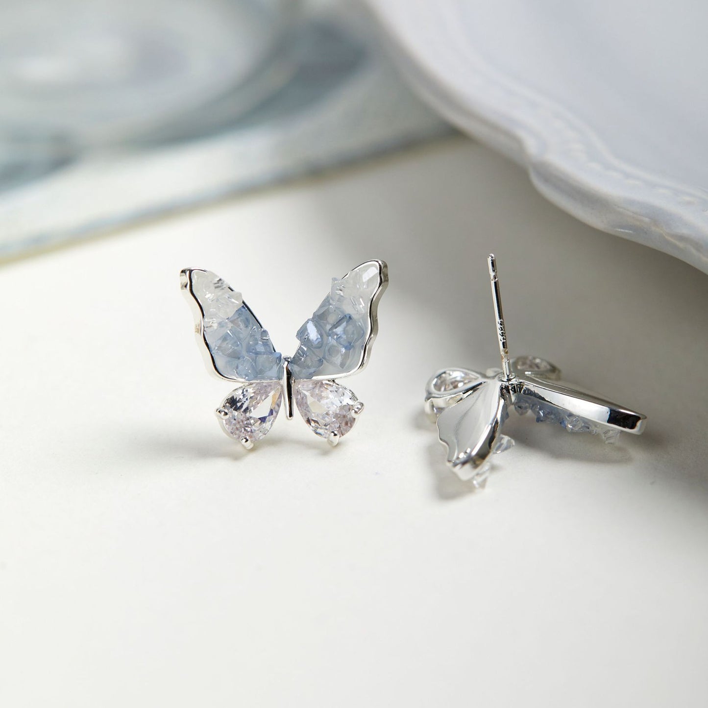 Blue Butterfly Cute Sweet Crystal Fairy Mori Earrings