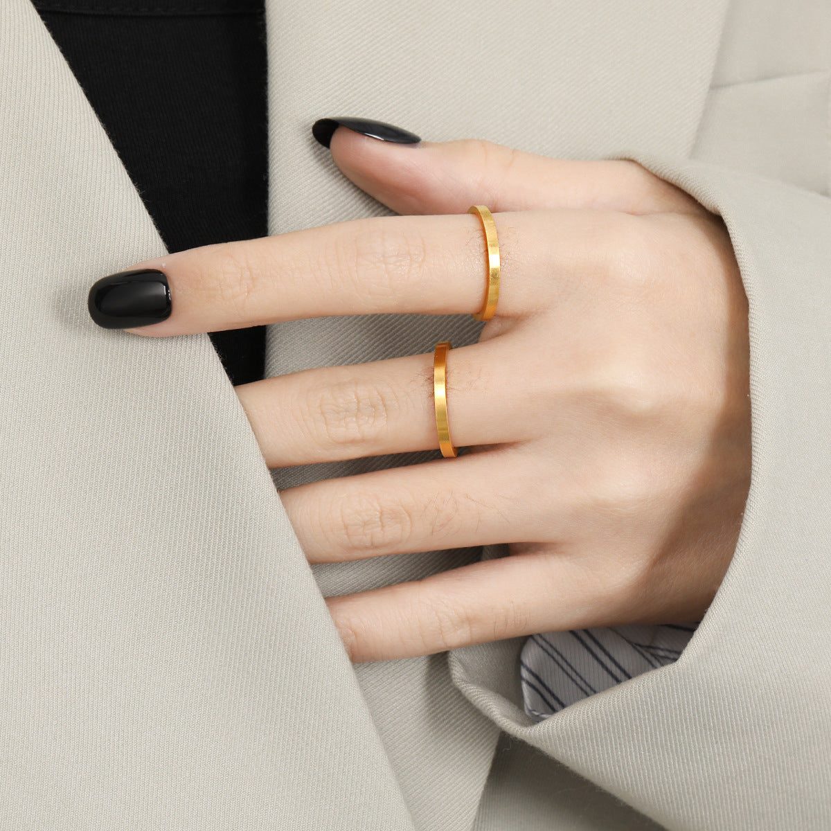 Design Twin Simple Brushed Titanium Steel Female Rings