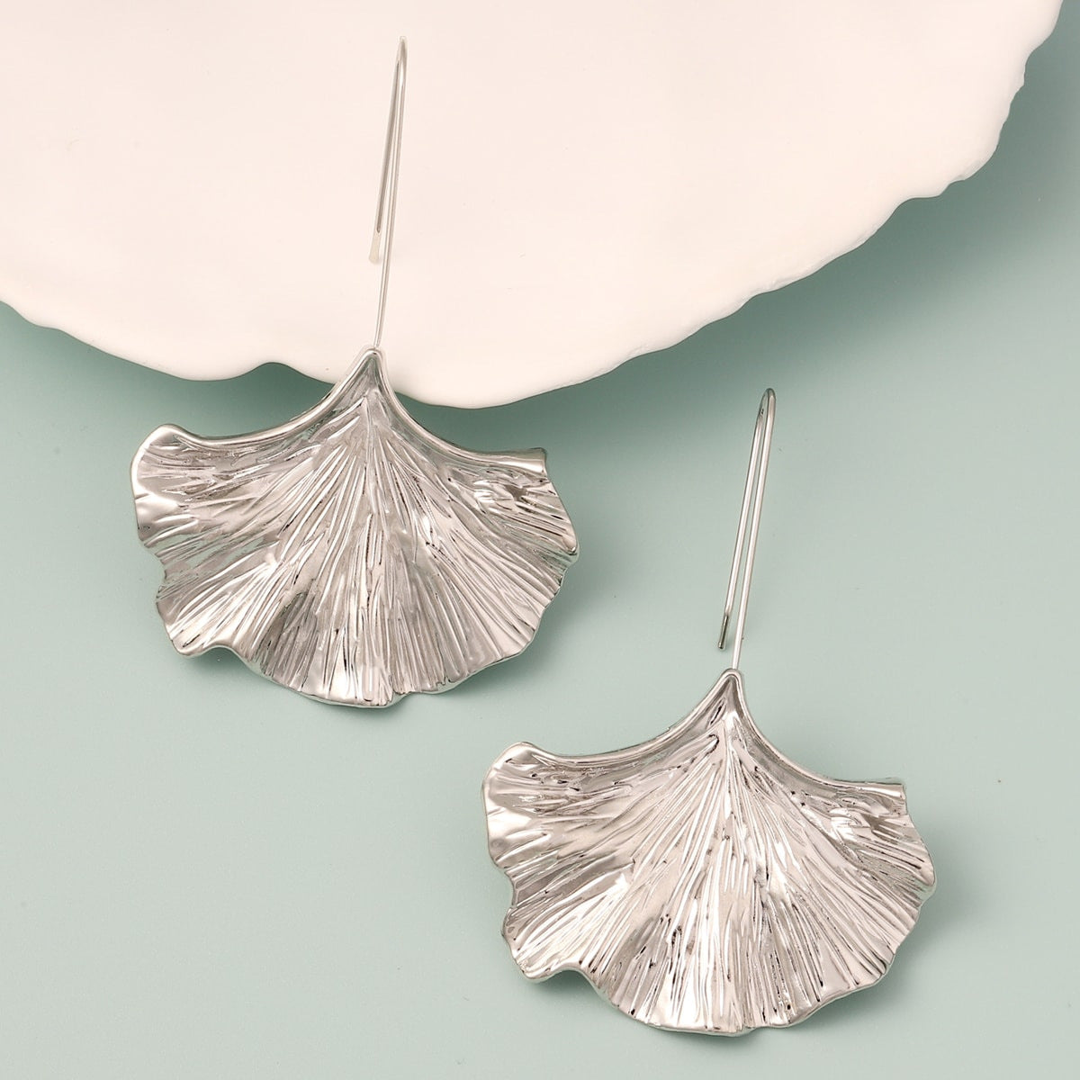 Creative Metal Texture Ginkgo Leaf Alloy Earrings