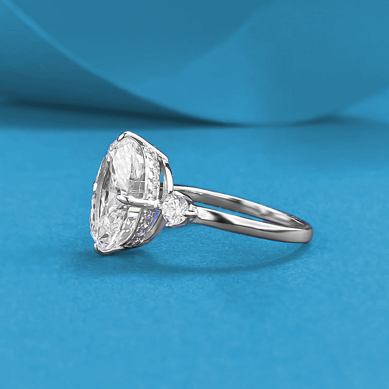 Sier Plated Mosaic Oval Ice Flower Rings