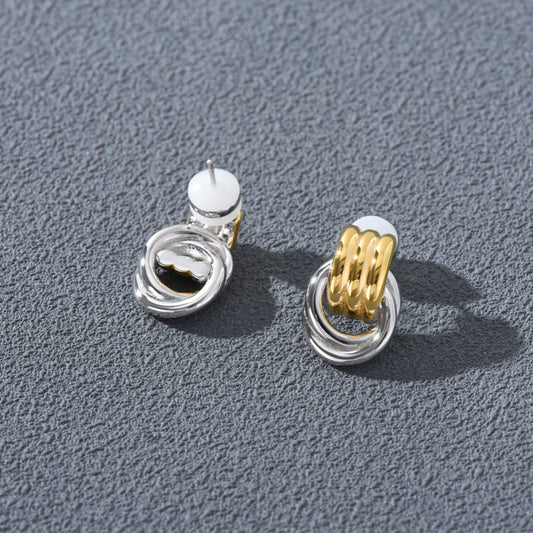 Gold Sier Color Matching Circle Buckle Earrings