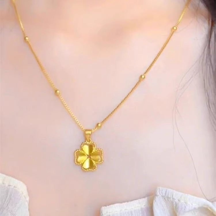 Golden Versatile Four-leaf Clover Titanium Steel Fashion Necklaces