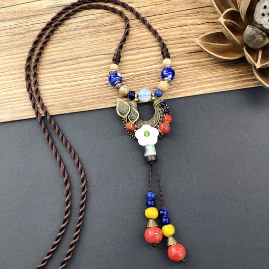 Women's Retro Artistic Cotton Linen Ceramic For Mori Necklaces
