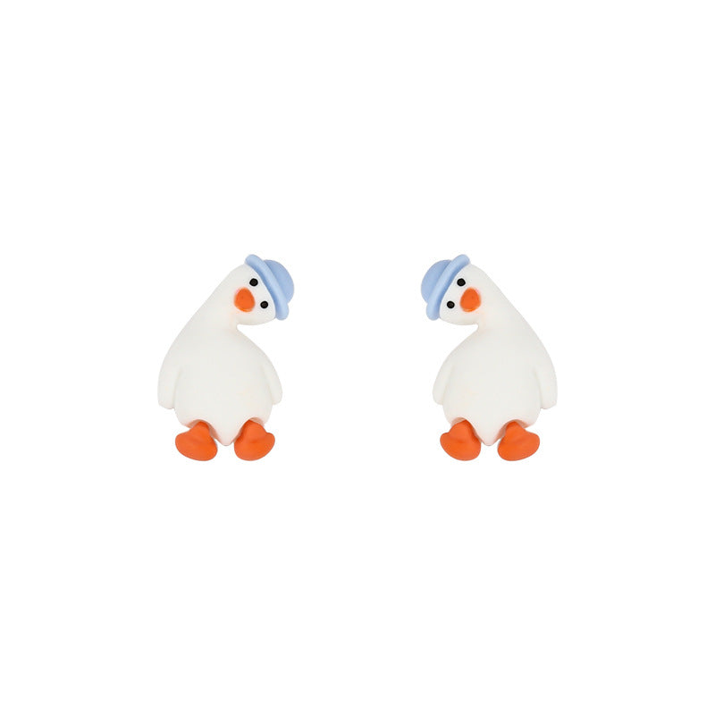 Goose Animal Funny Quirky Cute Ear Clip Earrings