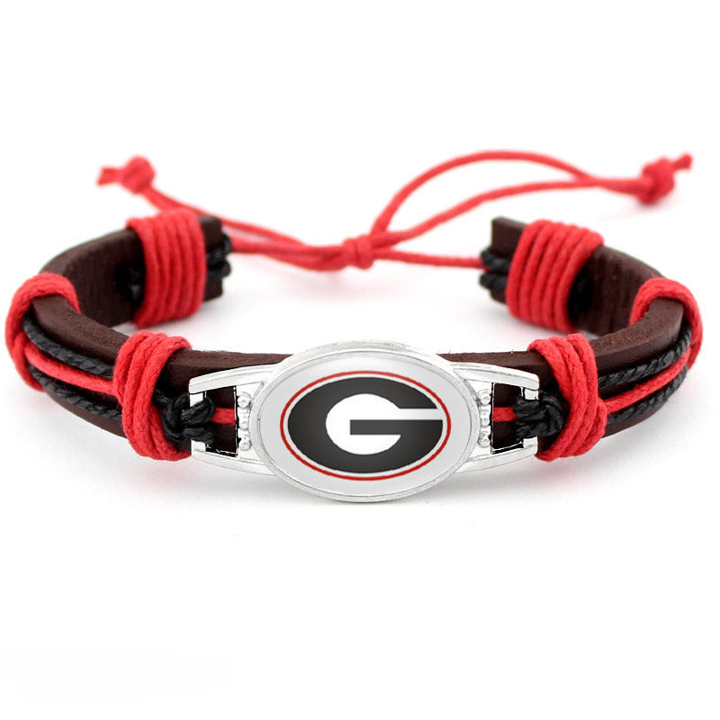 College Team Cowhide Woven Georgian Bulldog Bracelets