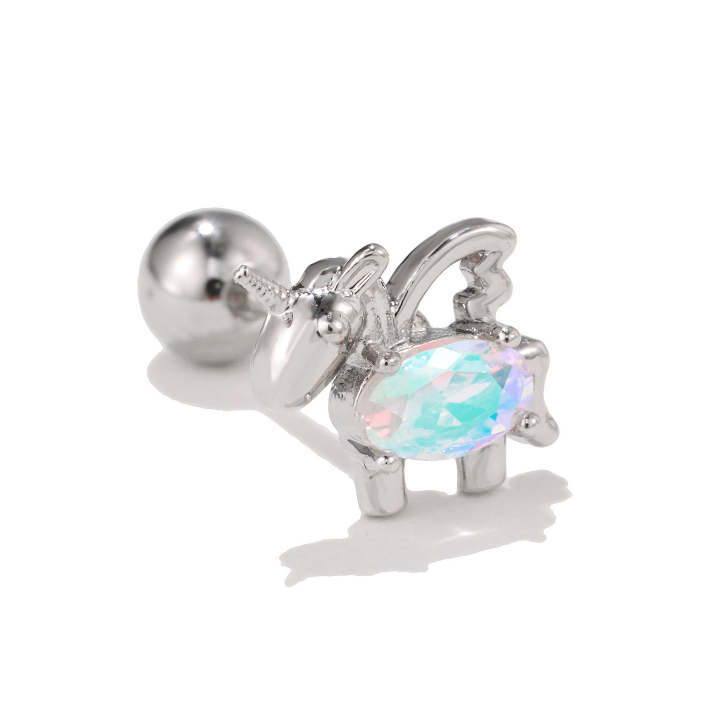 Flower Ear Pink Zircon Sweet Loving Heart Bone Inner Screw Earrings