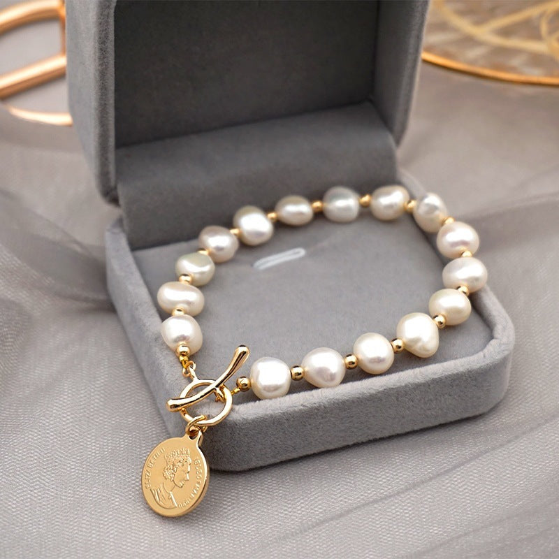 Women's Real Gold Electroplated Baroque Freshwater Pearl Elegant Design Cold Bracelets