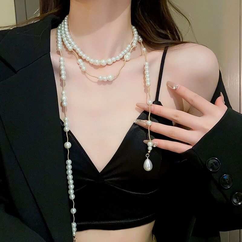 Women's Drop Tassel Pearl Double Layer Temperament Clavicle Chain Necklaces