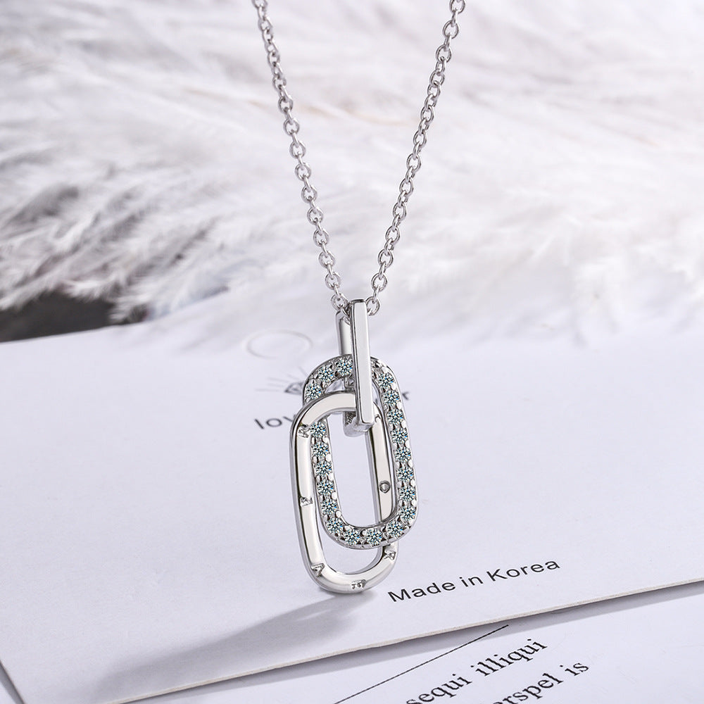 Letter Interlocking Geometric Oval Refined Rhinestone Necklaces