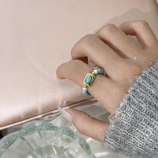 Natural Stone Beaded Female Niche Unique Rings