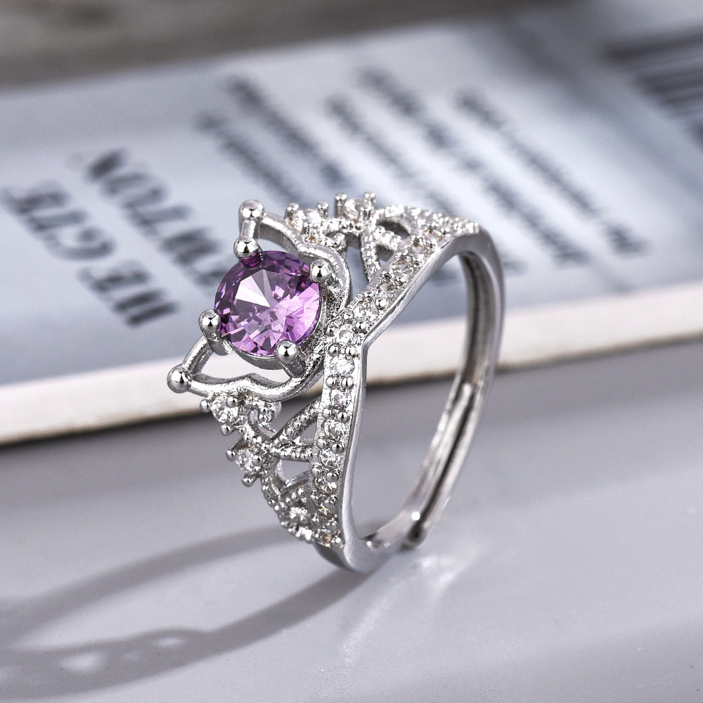 Couple Love About Clow Open Inlaid Purple Diamond Rings