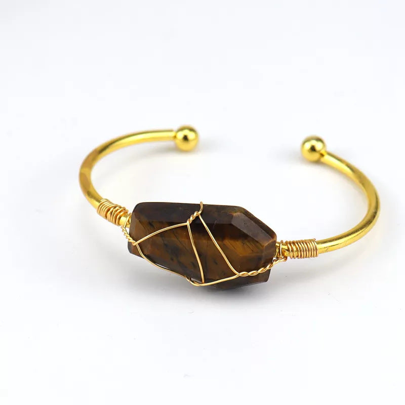 Handmade Gold Copper Wire Winding Natural Bracelets