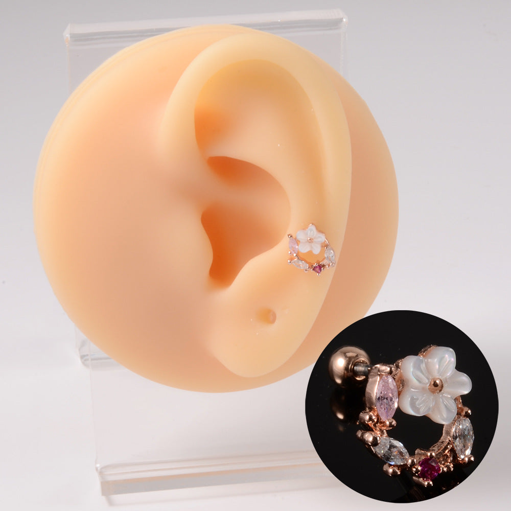 Zircon Ear White Resin Plum Blossom Earrings