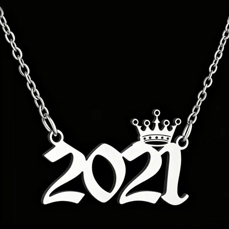 Women's Stainless Steel Light Luxury Crown Digital Metallic Necklaces