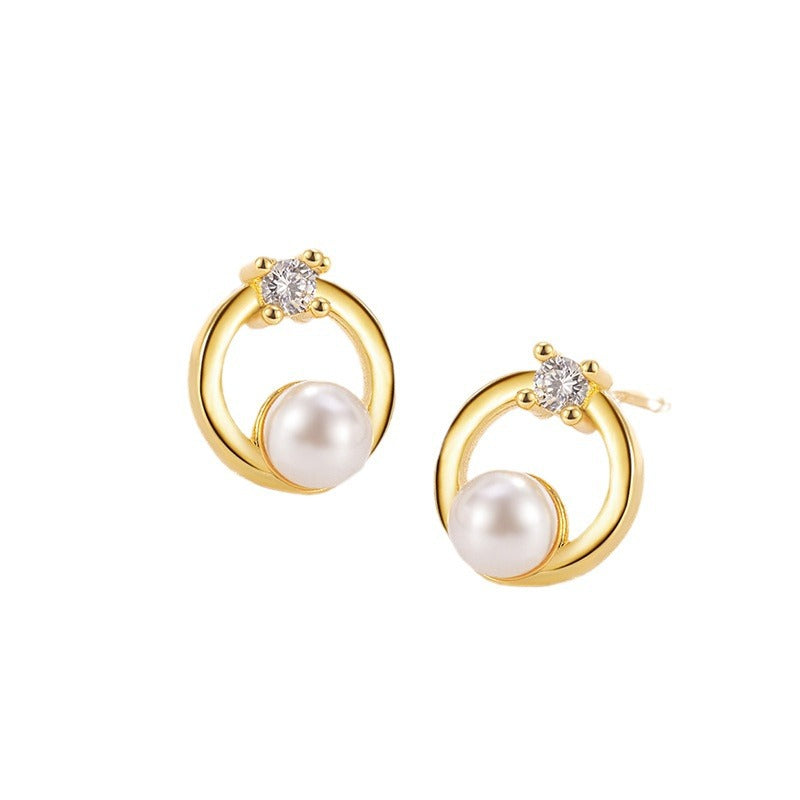 Zirconium Diamond Pearl Small Circle Female High Sense Earrings