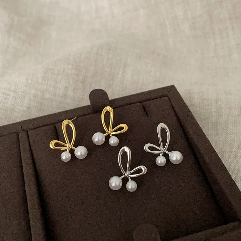 Tie Pearl Female Niche Unique Personality Earrings