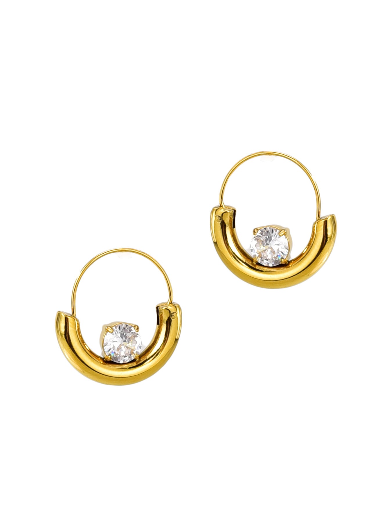 Fashion Gold Stainless White Zircon Design Earrings