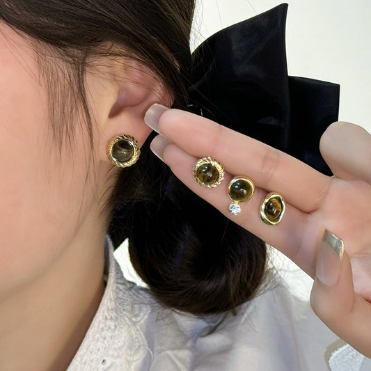 Retro Tigereye Personalized Minority Irregular Ear Earrings