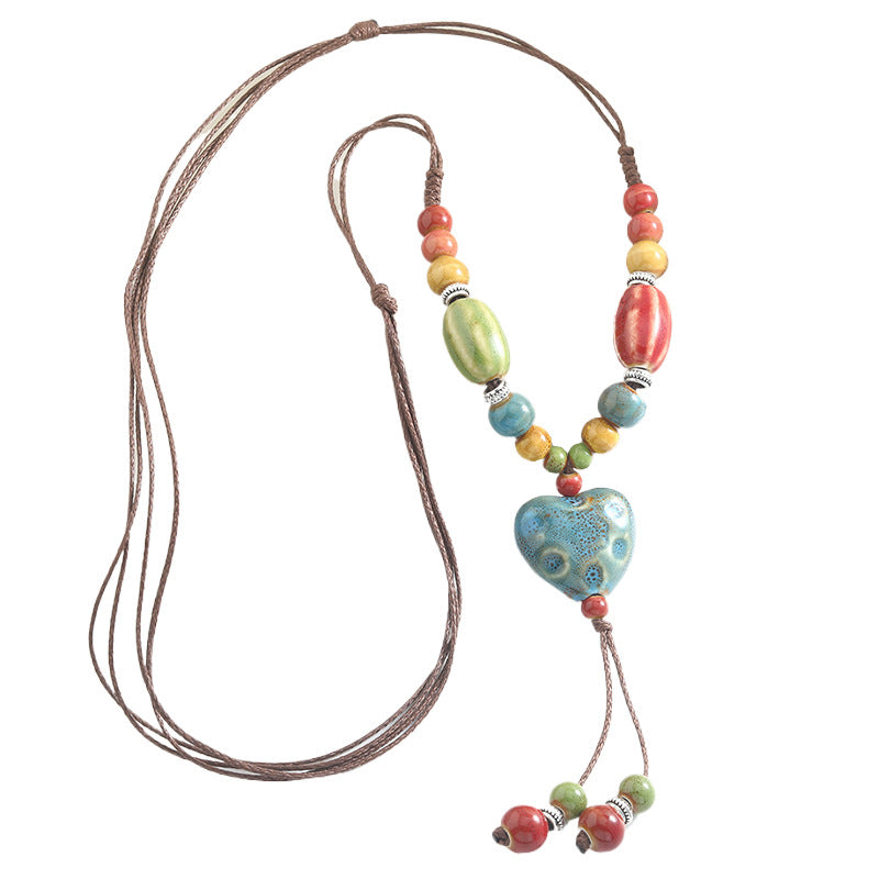 Long Ceramic Woven Love Star Sweater Necklaces