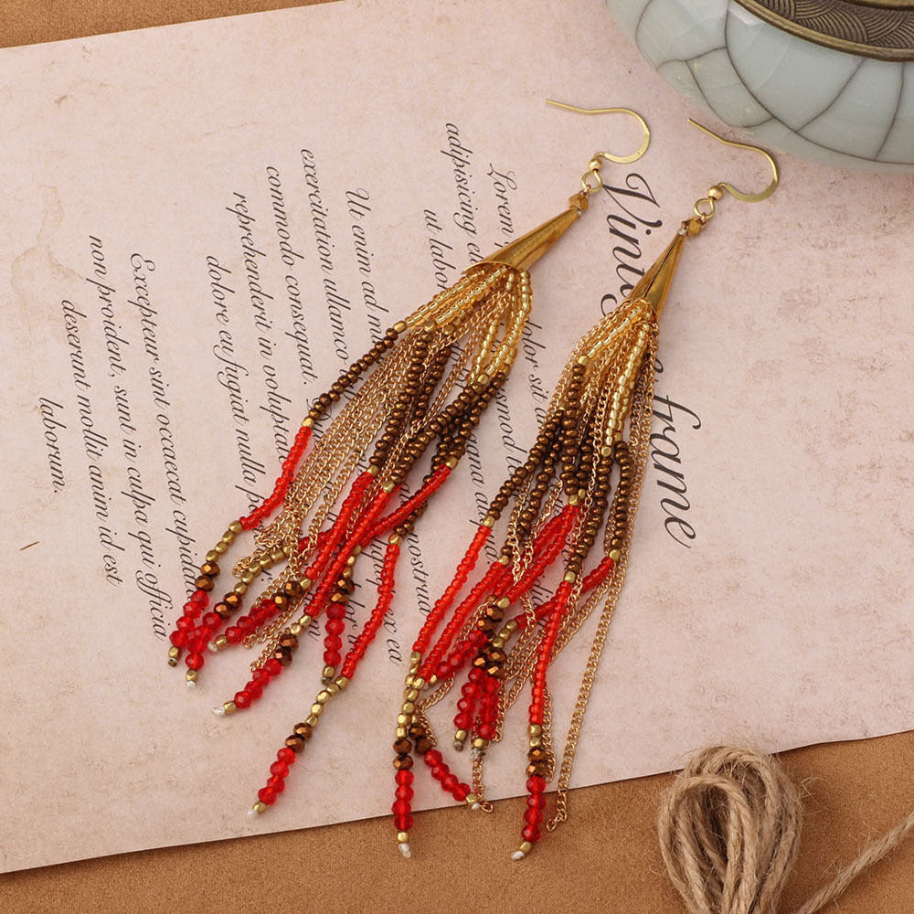 Style Turquoise Tassel Long Fashion Bohemian Earrings