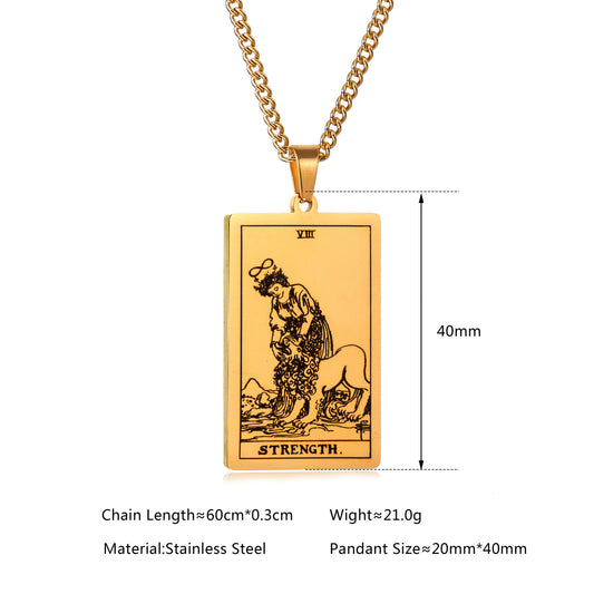 Men's Stainless Steel Tarot Personalized Retro Square Plate Necklaces