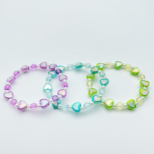 Children's Plating Color Peach Heart Beads Acrylic Bracelets