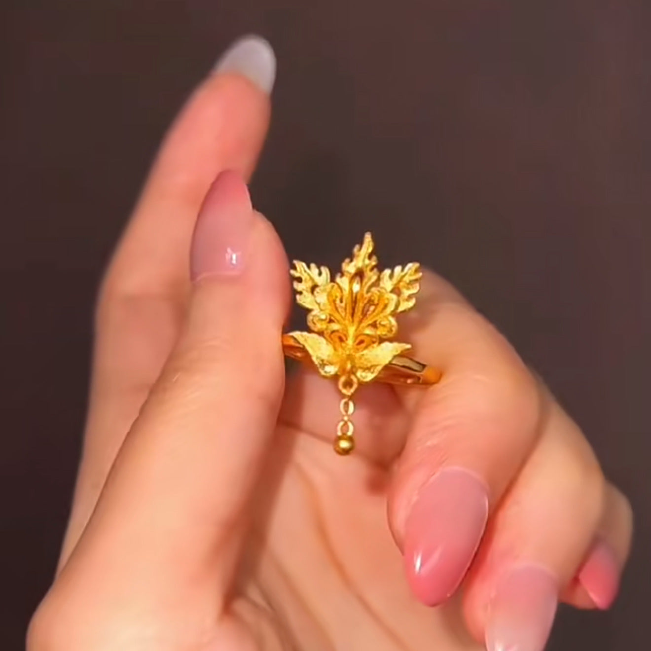 National Style Small Slip Tassel Phoenix Chinese Wedding Three Gold Ring
