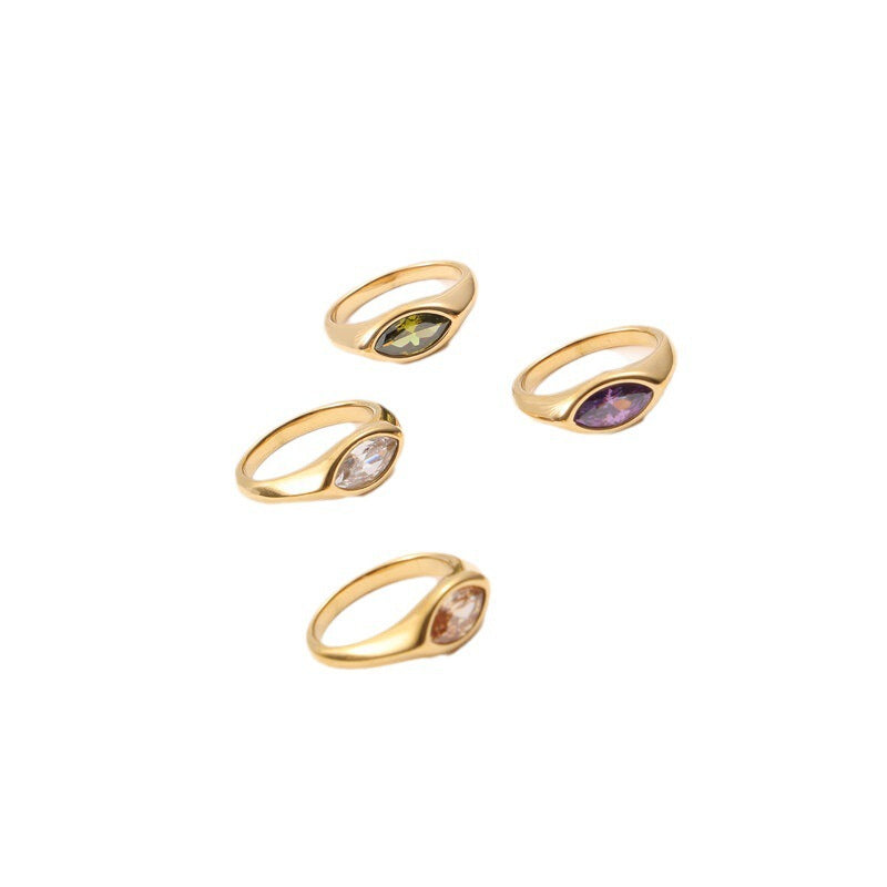 Multicolor Eyes Rhinestone Titanium Steel Gold Rings