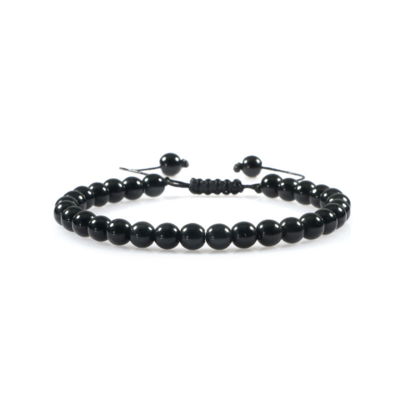 Men's Imitation Obsidian Black Agate Woven Bead Bracelets