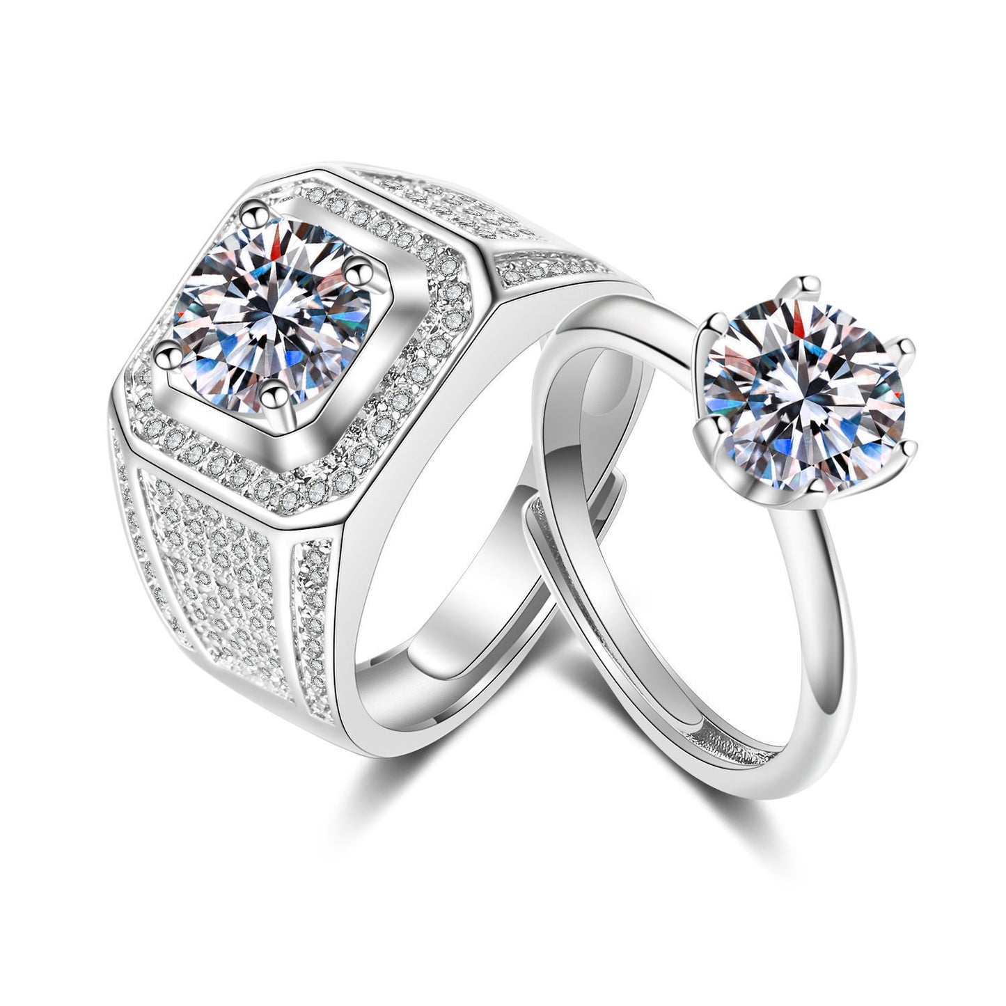 Women's & Men's Couple Sier Plated Jewelry Open Live Rings