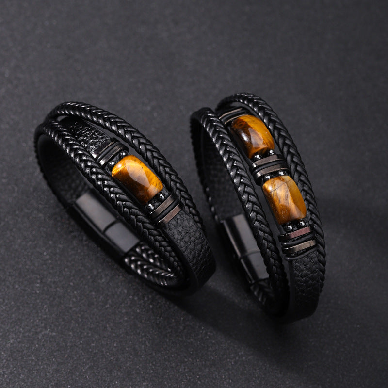 Men's Rope Leather Stone Magnetic Buckle Accessories Bracelets