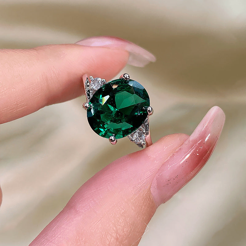 Artificial Emerald Female Oval Amethyst White Gold Plated Rings