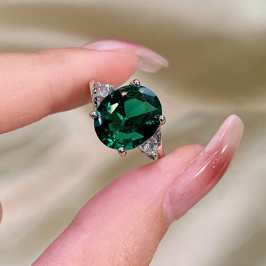 Artificial Emerald Female Oval Amethyst White Gold Plated Rings