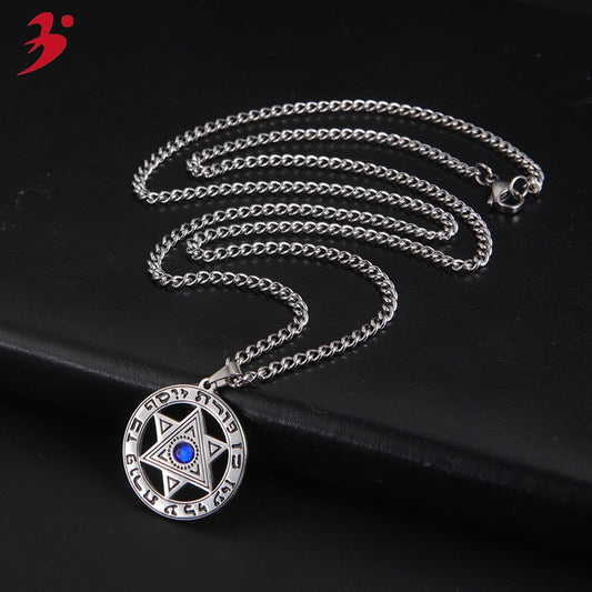 Men's Angel Devil Eye Stainless Steel Blue Diamond Necklaces