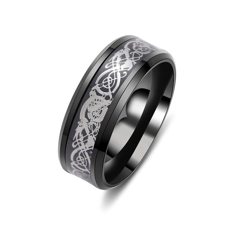 Men's Inlaid Dragon Pattern Titanium Steel Stainless Rings