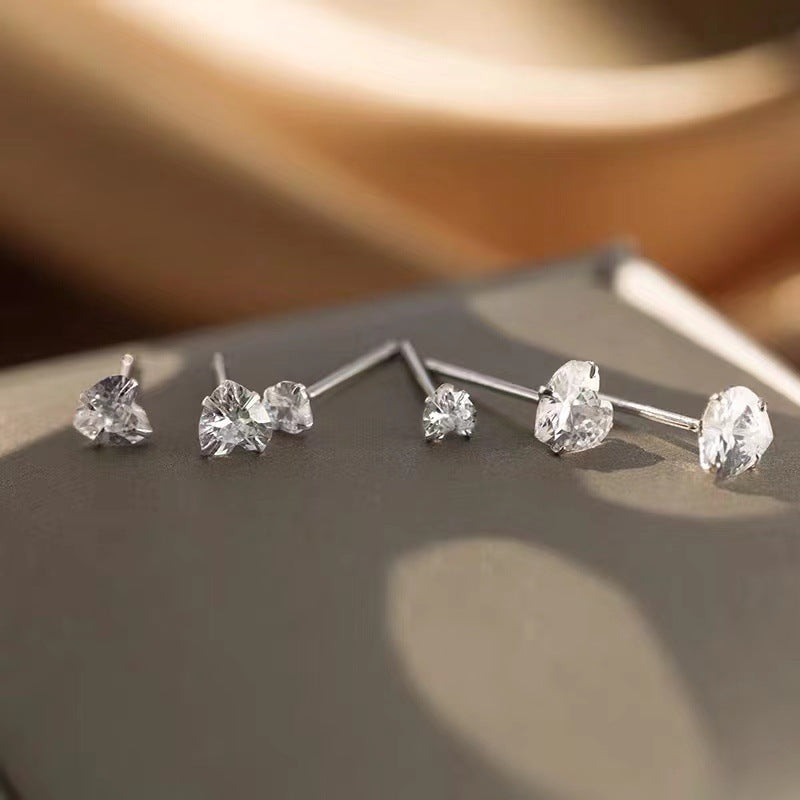 Loving Heart Zircon Nail Female Korean Style Simple Compact Earrings