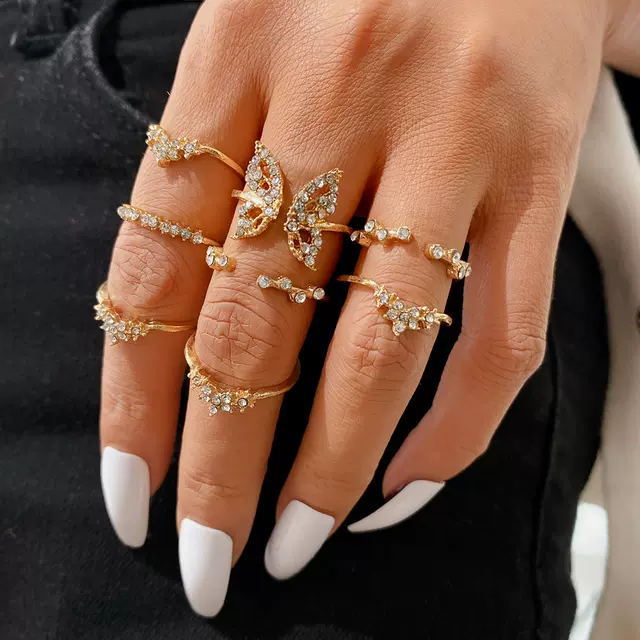 Bohemian Style Diamond Butterfly Joint Set Rings