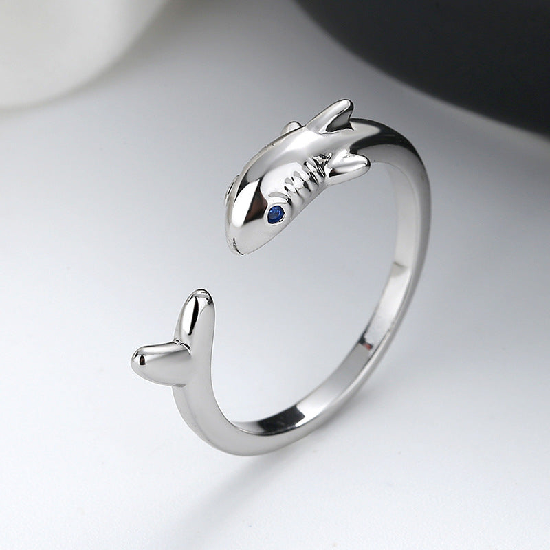 Women's & Men's Shark Open Creative Personality Sier Plated Rings