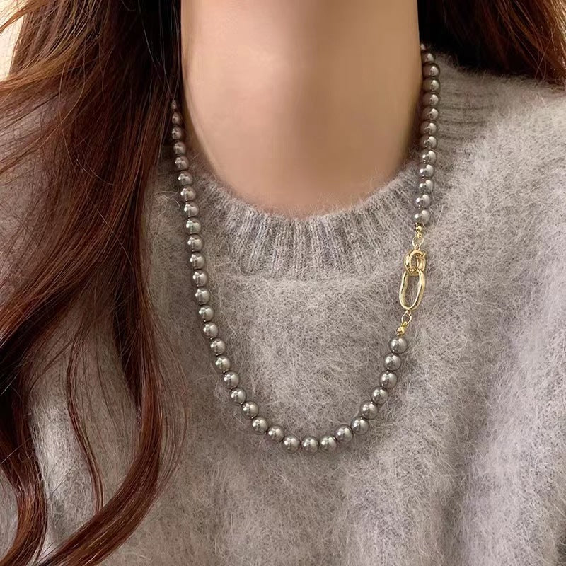 Gold Buckle Gray White Pearl Light Luxury Female Clavicle Necklaces