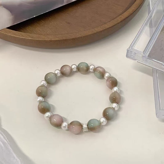 Rose Toffee Handmade Beaded Design Thin Glittering Chinese Single Circle Bracelets