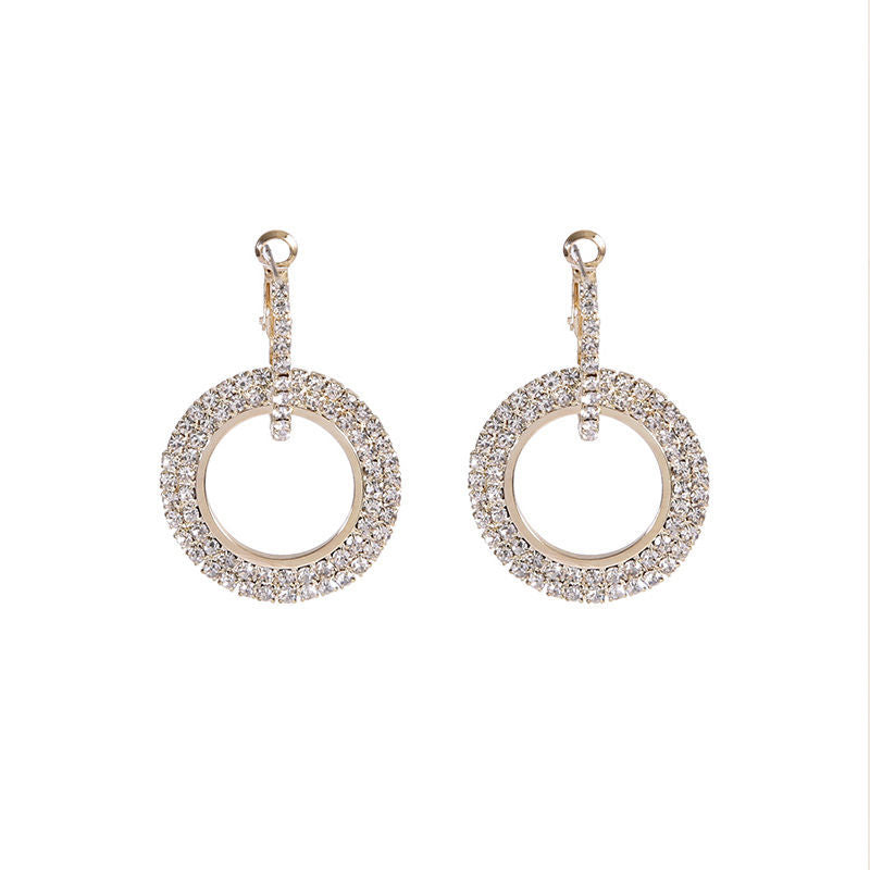 Women's Korean Style Fashion Diamond Geometric Circle Earrings